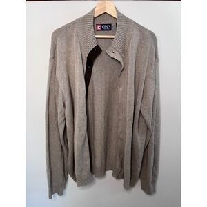 Chaps Mens XXL Tan Beige Cotton Button Front Cardigan Sweater Elbow Patches